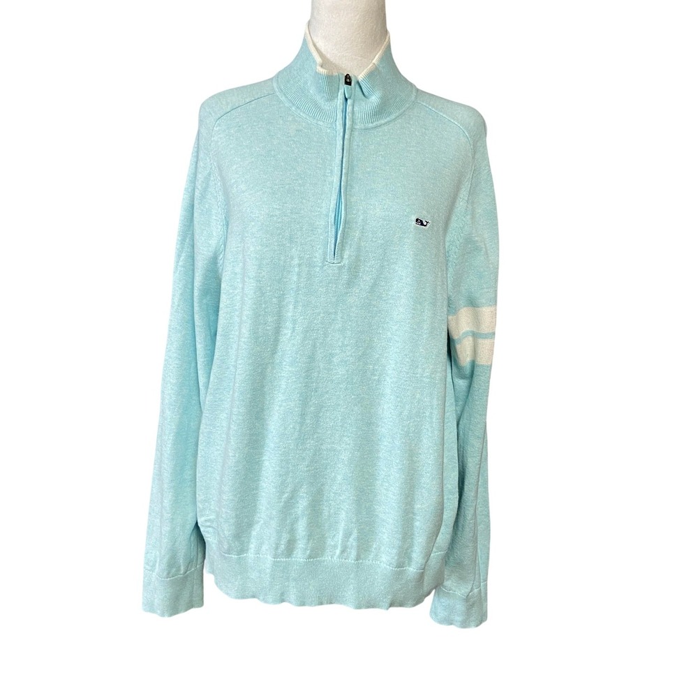 Vineyard Vines Mens XL Blue 1/4 Zip Mock Neck Cotton Knit Sweater 2E0939